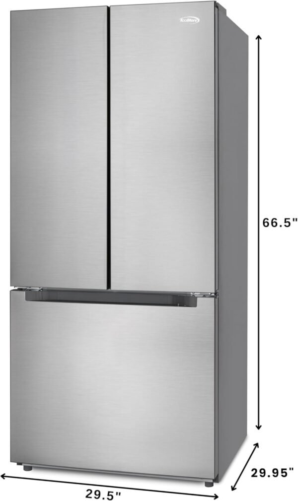 koolmore km rerfdss 18c 30 inch and 18.5 cu. ft. counter depth french refrigerator with three doors and deep freezer in stainless steel. silver