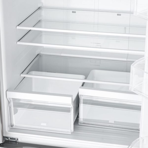 koolmore km rerfdss 18c 30 inch and 18.5 cu. ft. counter depth french refrigerator with three doors and deep freezer in stainless steel. silver